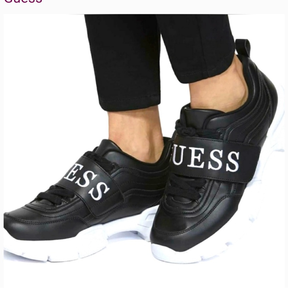 Guess Black and White GF Kathie Sneakers with Large Logo and Chunky Sole